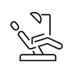 The image depicts a stylized graphic of a person sitting on a massage chair with their feet up, symbolizing relaxation or self-care, accompanied by an icon of a hand holding a pen, possibly indicating that this service can be booked online.
